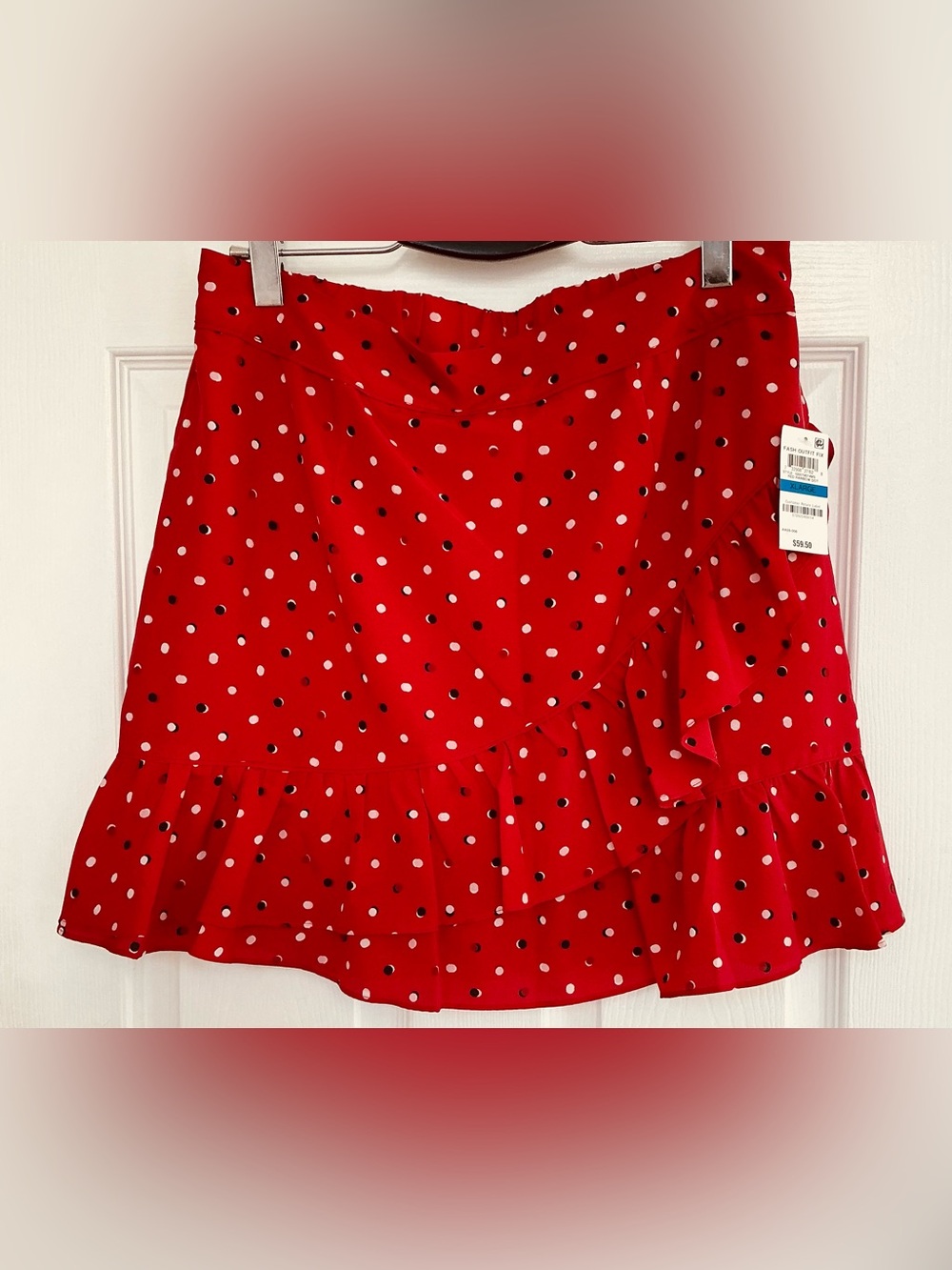 Maison Jules Red Polka Dot Ruffle Mini Skirt